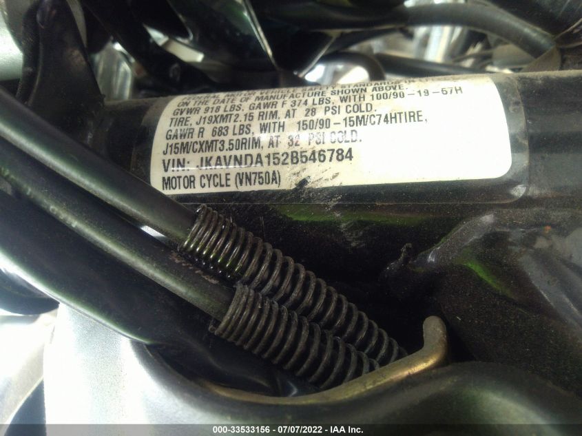 2002 KAWASAKI VN750 JKAVNDA152B546784