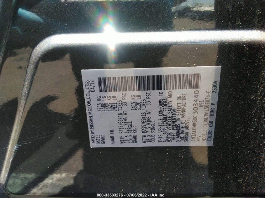 2013 INFINITI JX 5N1AL0MM6DC303440