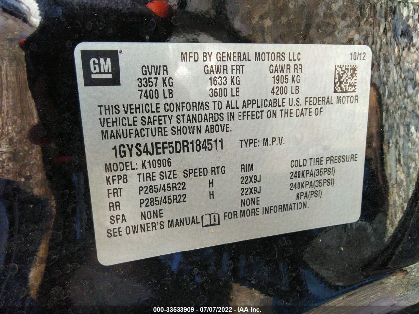 2013 CADILLAC ESCALADE ESV PREMIUM 1GYS4JEF5DR184511