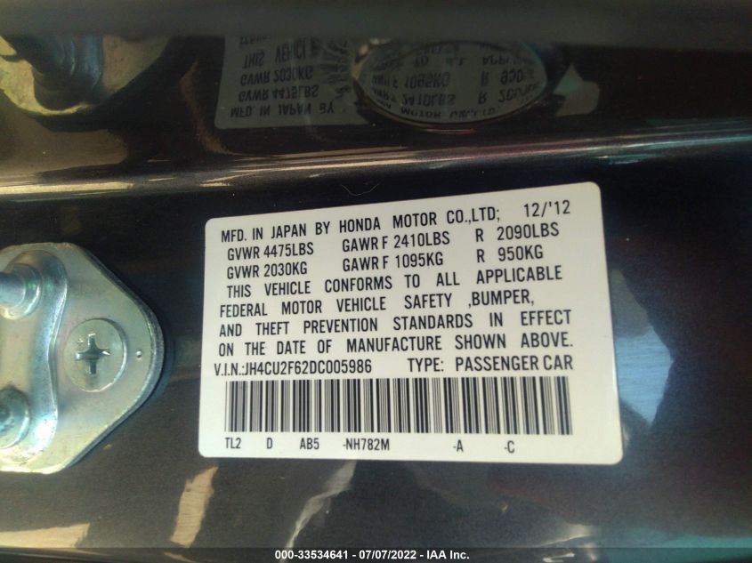 2013 ACURA TSX TECH PKG JH4CU2F62DC005986
