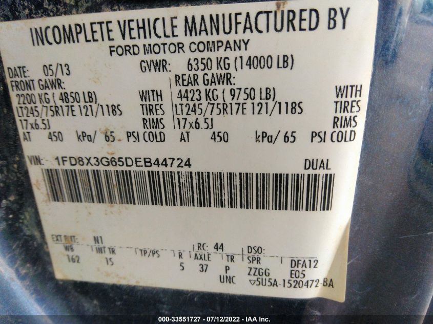 2013 FORD SUPER DUTY F-350 DRW XL/XLT/LARIAT 1FD8X3G65DEB44724
