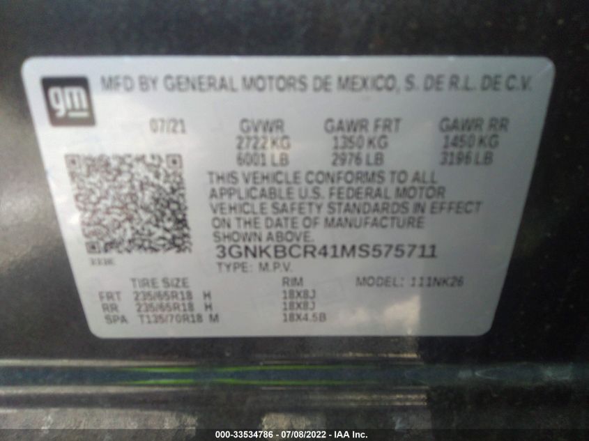 2021 CHEVROLET BLAZER LT - 3GNKBCR41MS575711