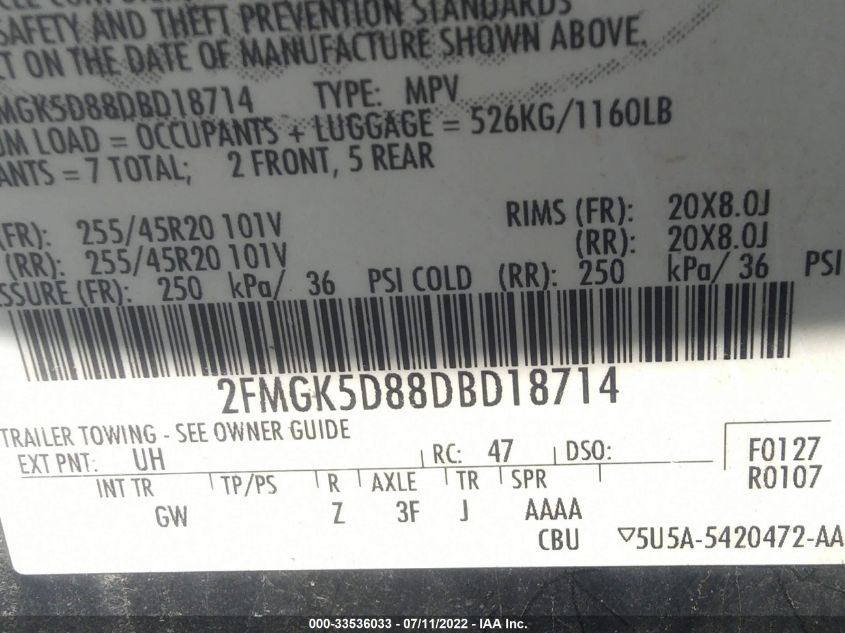 2013 FORD FLEX LIMITED 2FMGK5D88DBD18714