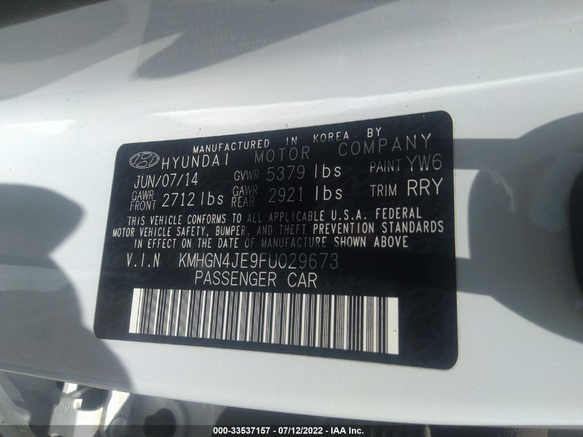 2015 HYUNDAI GENESIS 3.8L KMHGN4JE9FU029673