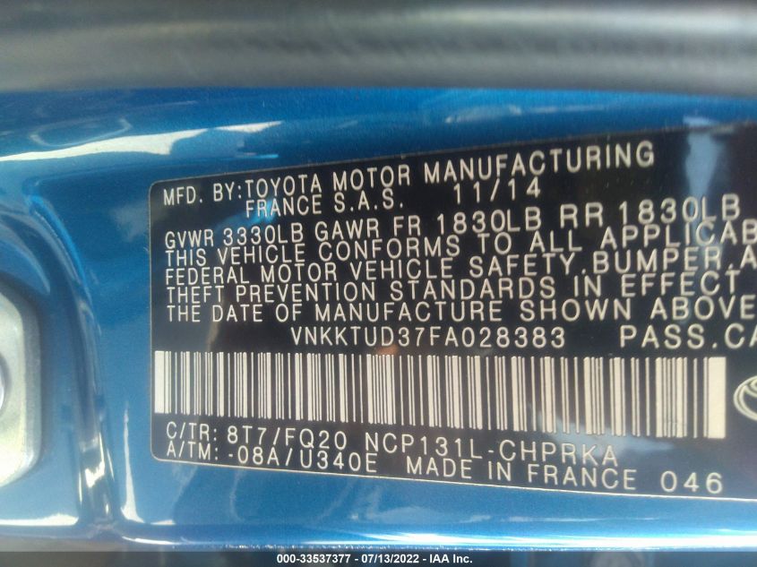 2015 TOYOTA YARIS L/SE/LE VNKKTUD37FA028383
