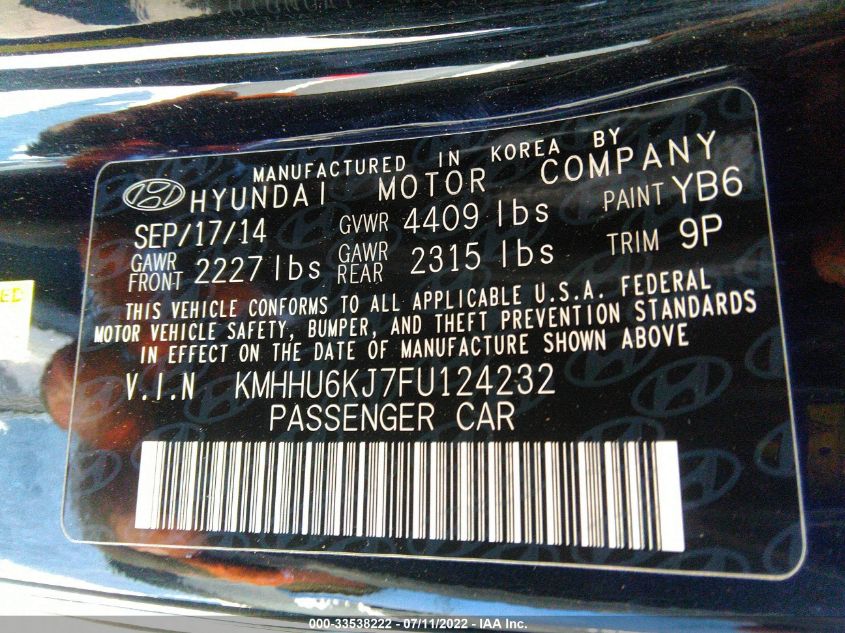 2015 HYUNDAI GENESIS COUPE 3.8L ULTIMATE KMHHU6KJ7FU124232
