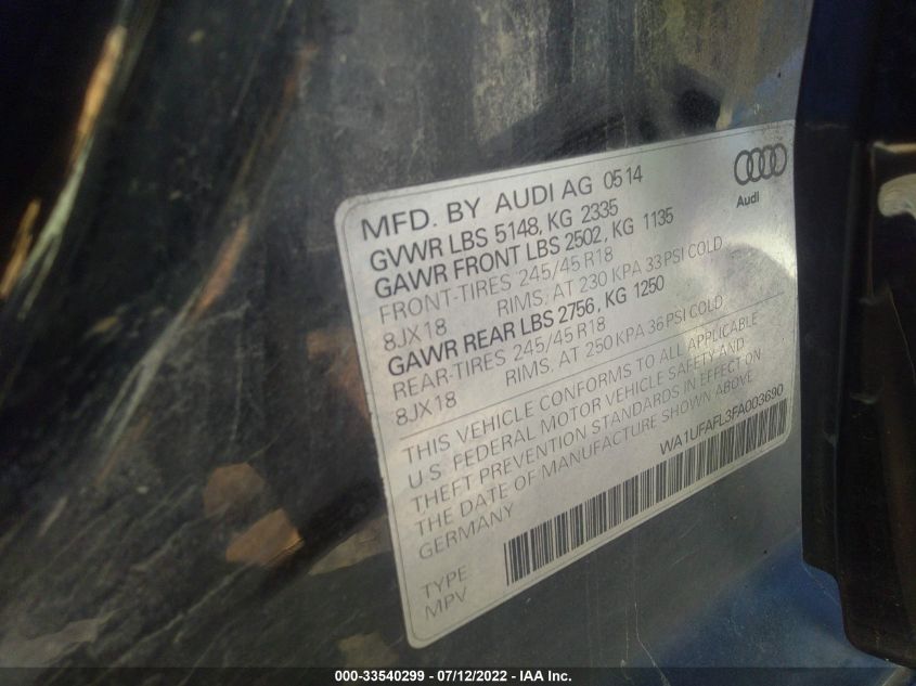 2015 AUDI ALLROAD PREMIUM PLUS WA1UFAFL3FA003690