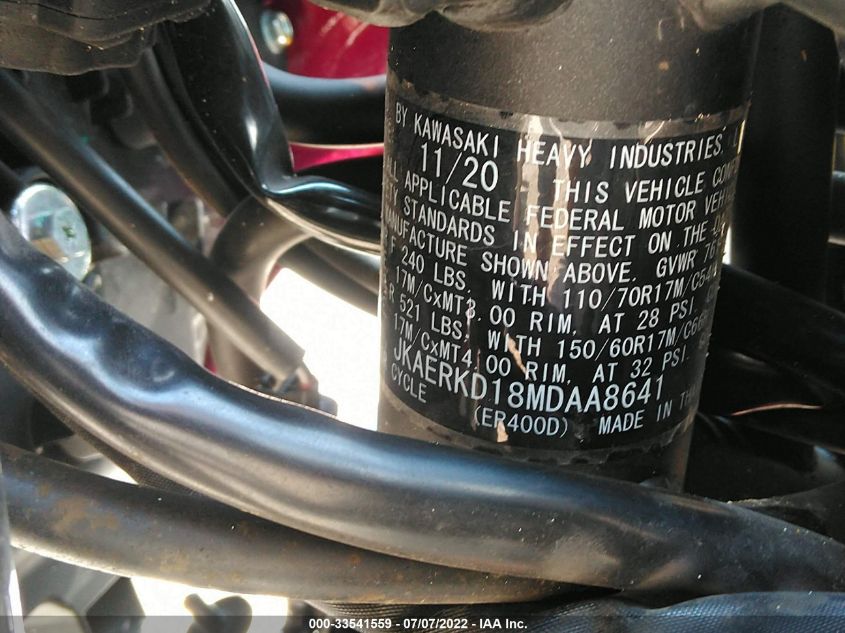 2021 KAWASAKI ER400 D JKAERKD18MDAA8641