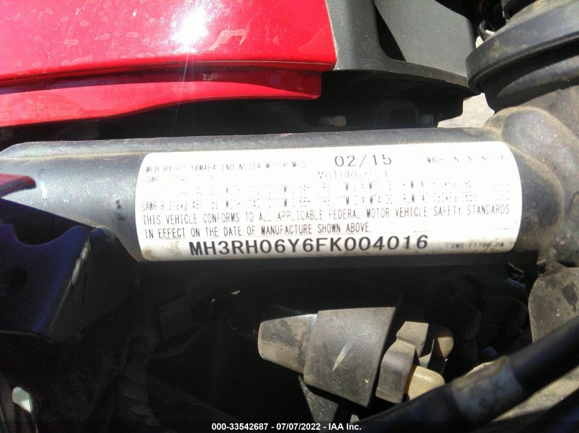 2015 YAMAHA YZFR3 MH3RH06Y6FK004016