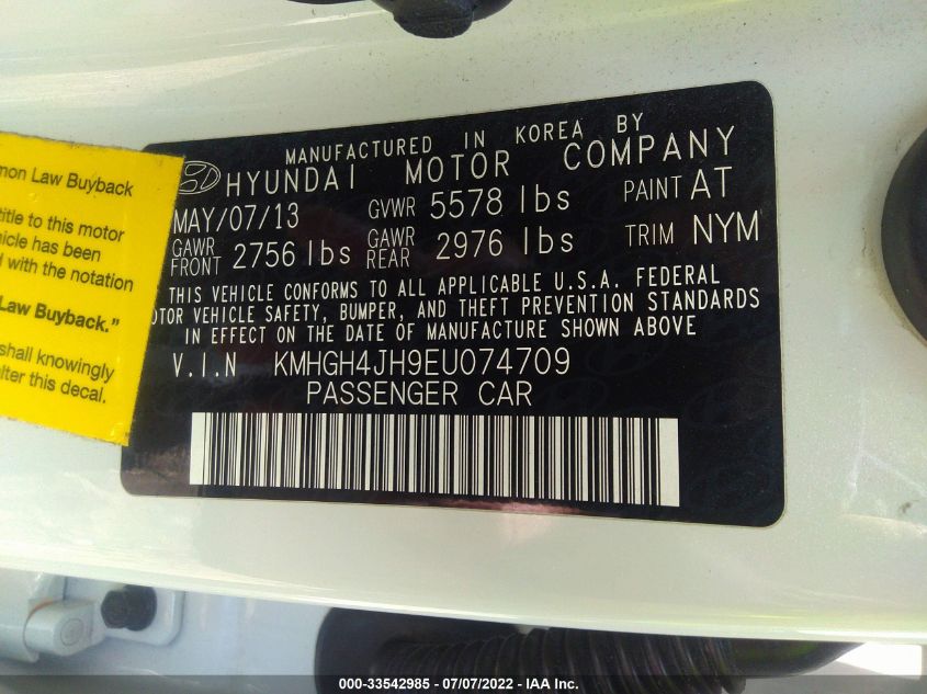 2014 HYUNDAI EQUUS SIGNATURE KMHGH4JH9EU074709