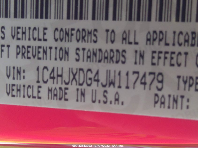 2018 JEEP WRANGLER UNLIMITED SPORT S 1C4HJXDG4JW117479