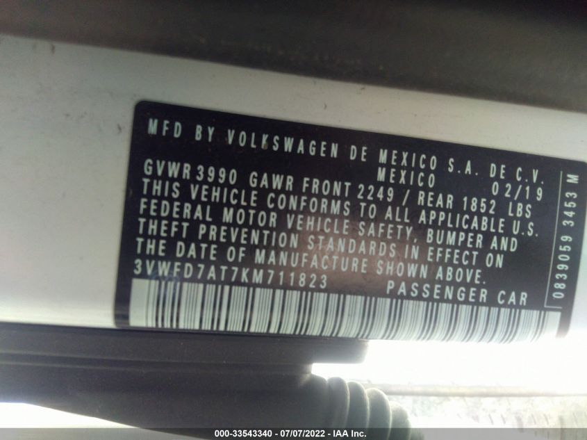 2019 VOLKSWAGEN BEETLE S/FINAL EDITION SE 3VWFD7AT7KM711823