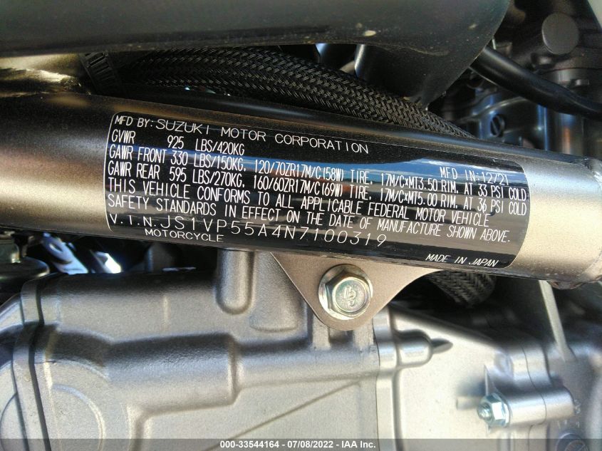 2022 SUZUKI SV650 JS1VP55A4N7100319