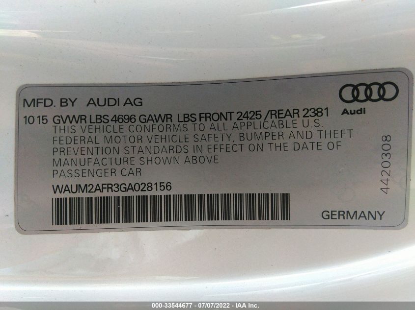 2016 AUDI A5 PREMIUM PLUS WAUM2AFR3GA028156