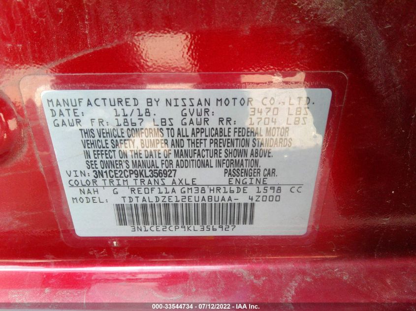 2019 NISSAN VERSA NOTE SV 3N1CE2CP9KL356927