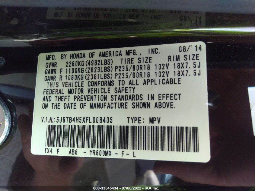 2015 ACURA RDX TECH PKG 5J8TB4H5XFL008405