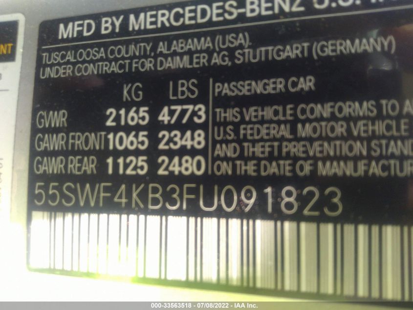 2015 MERCEDES-BENZ C-CLASS C 300 55SWF4KB3FU091823