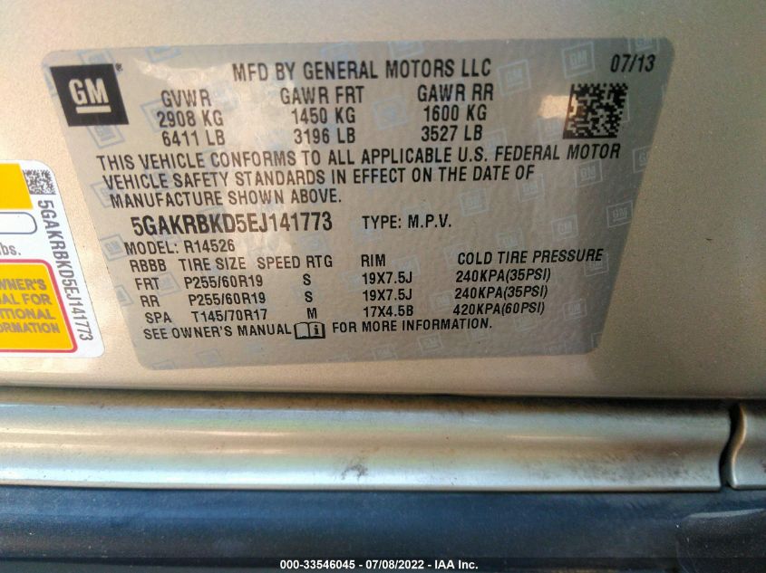 2014 BUICK ENCLAVE LEATHER 5GAKRBKD5EJ141773