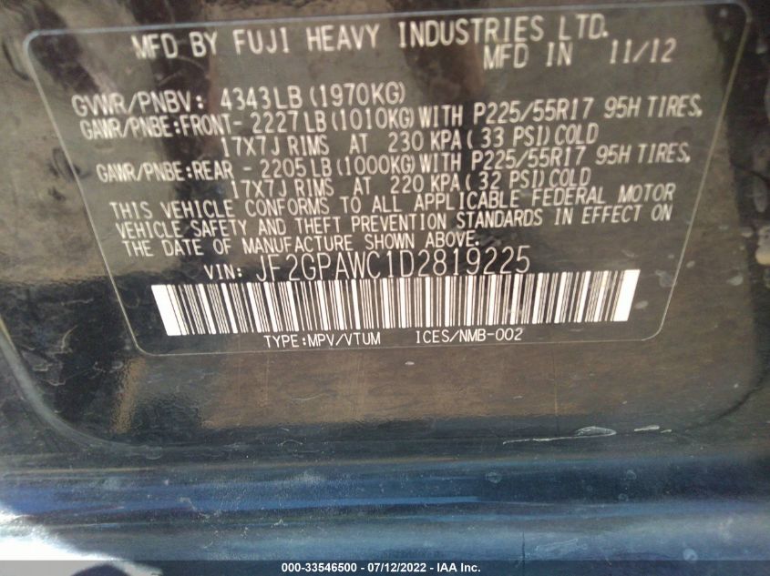 2013 SUBARU XV CROSSTREK PREMIUM JF2GPAWC1D2819225