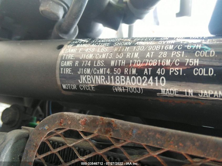 2011 KAWASAKI VN1700 J JKBVNRJ18BA002410
