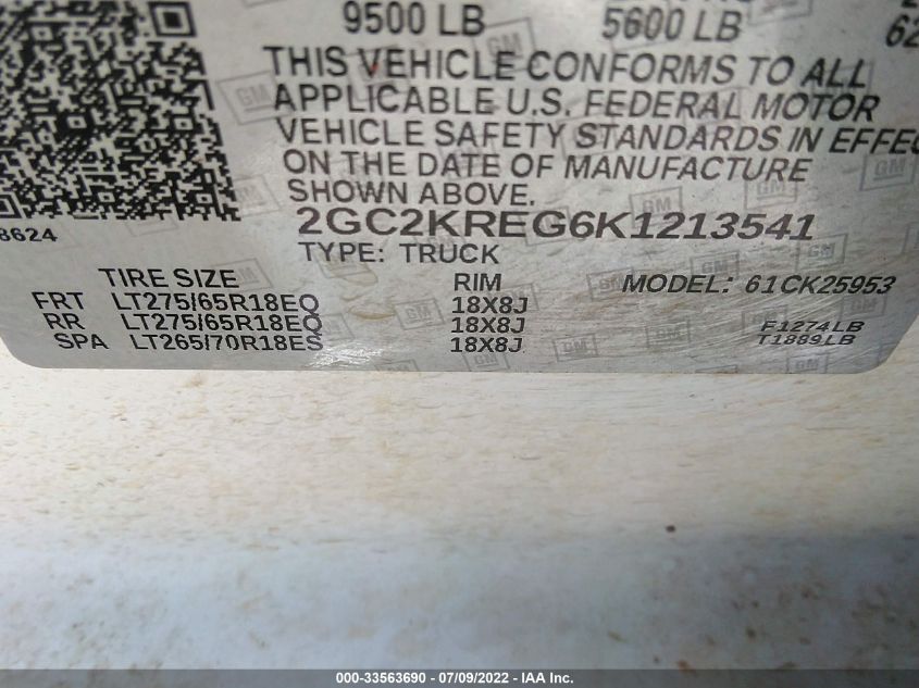 2019 CHEVROLET SILVERADO 2500HD WORK TRUCK 2GC2KREG6K1213541