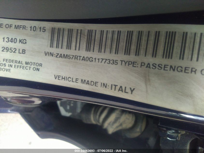 2016 MASERATI GHIBLI S Q4 ZAM57RTA0G1177335