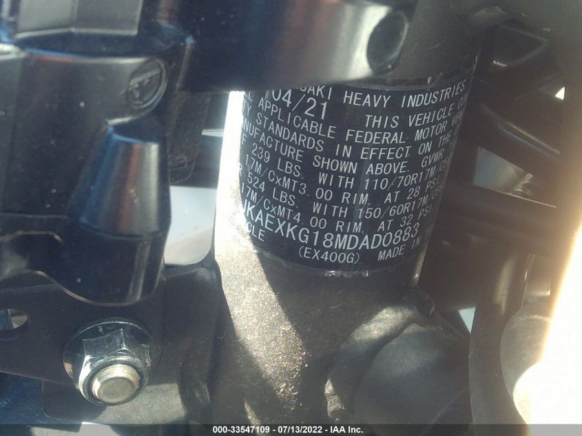 2021 KAWASAKI EX400 JKAEXKG18MDAD0883