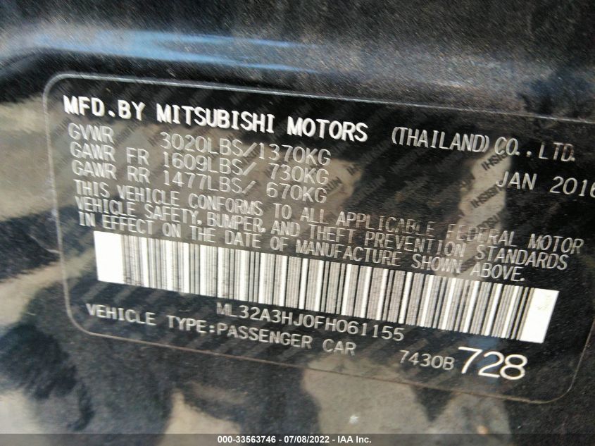2015 MITSUBISHI MIRAGE DE/RF ML32A3HJ0FH061155