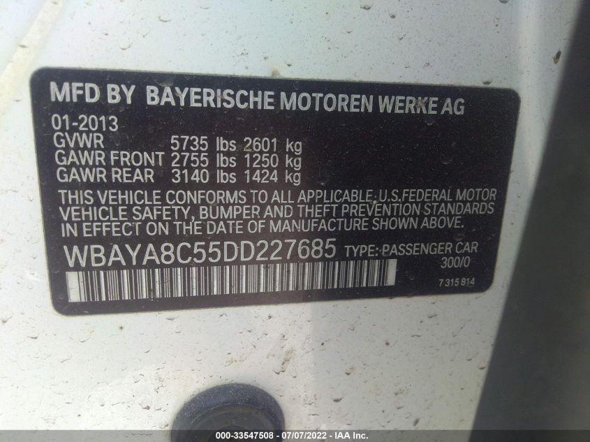2013 BMW 7 SERIES 750I WBAYA8C55DD227685