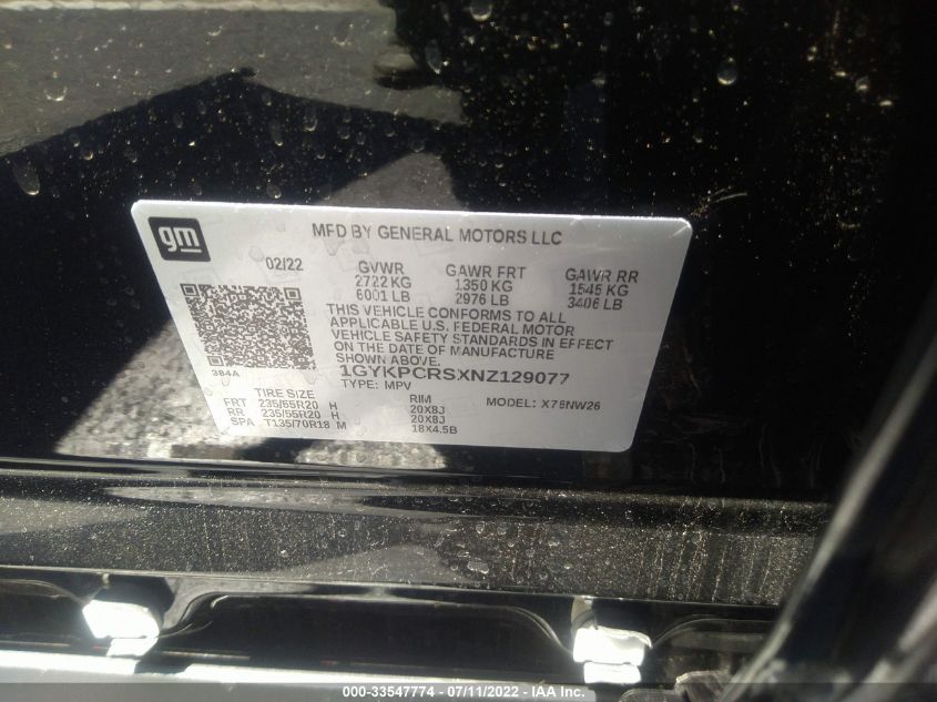 2022 CADILLAC XT6 PREMIUM LUXURY 1GYKPCRSXNZ129077