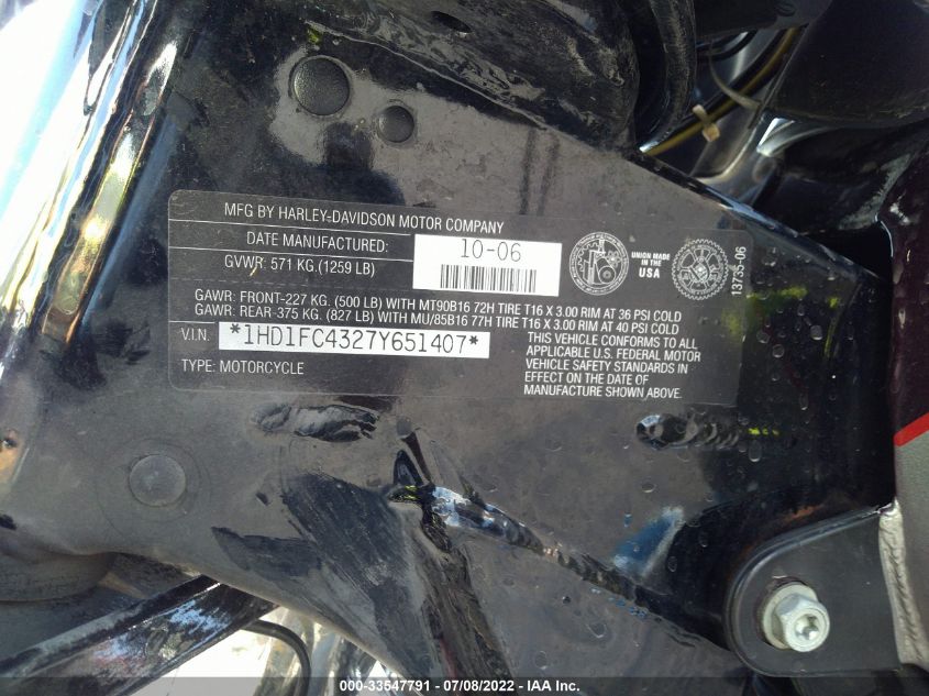 2007 HARLEY-DAVIDSON FLHTCUI 1HD1FC4327Y651407