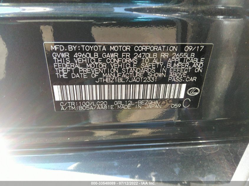 2018 LEXUS GS GS 350 JTHBZ1BL7JA012331
