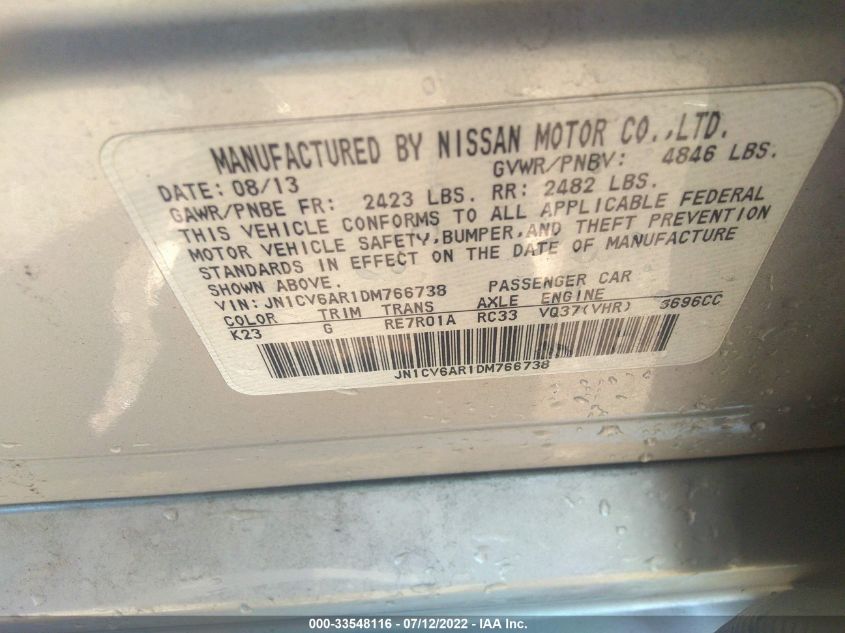 2013 INFINITI G37 SEDAN X JN1CV6AR1DM766738