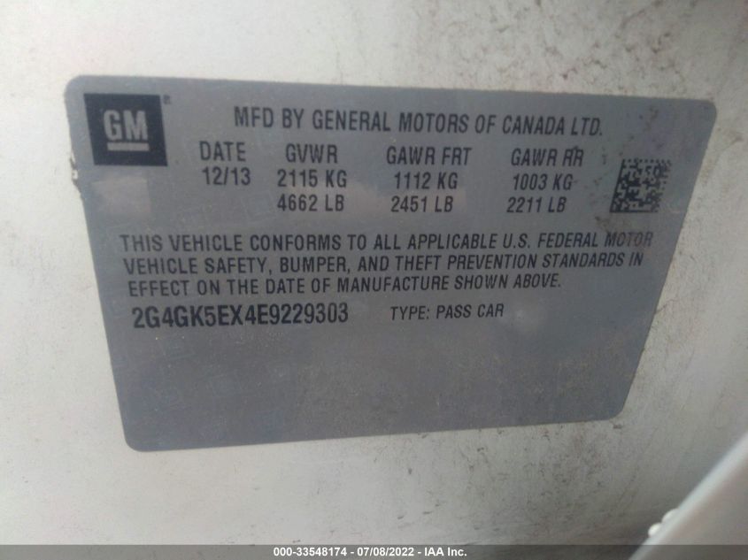 2014 BUICK REGAL 2G4GK5EX4E9229303