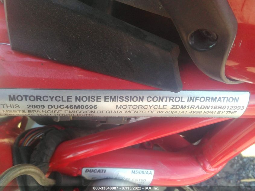 2009 DUCATI MONSTER 696 ZDM1RADN19B012993