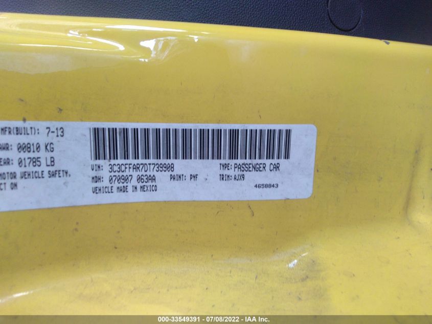 2013 FIAT 500 POP 3C3CFFAR7DT739908