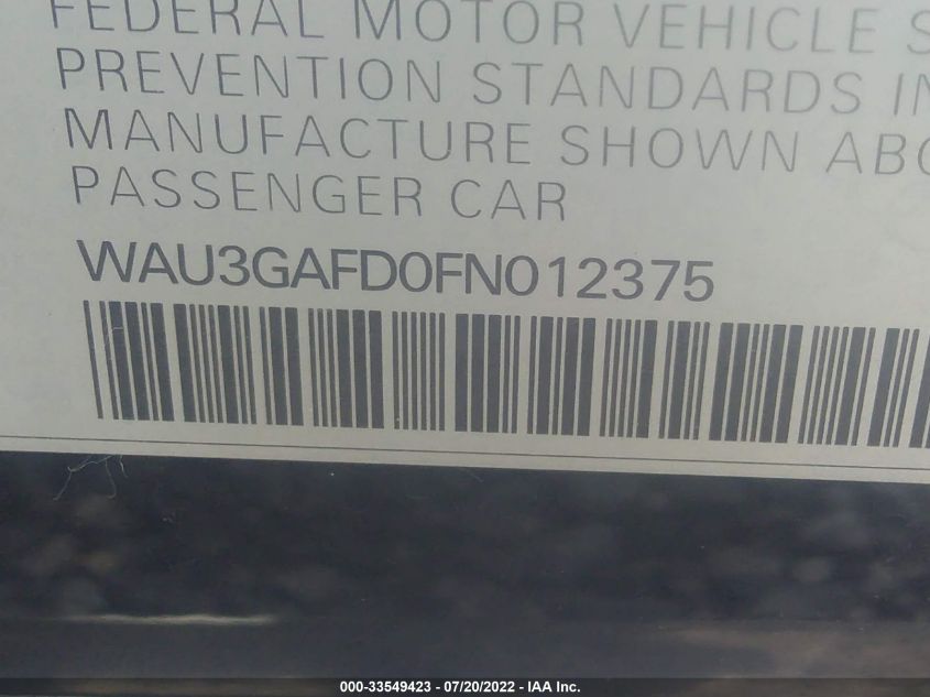 2015 AUDI A8 L 3.0T WAU3GAFD0FN012375