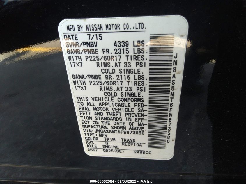 2015 NISSAN ROGUE SELECT S JN8AS5MT6FW673580