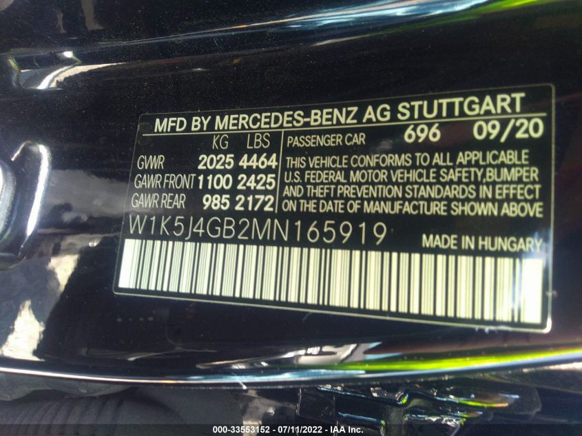2021 MERCEDES-BENZ CLA CLA 250 W1K5J4GB2MN165919