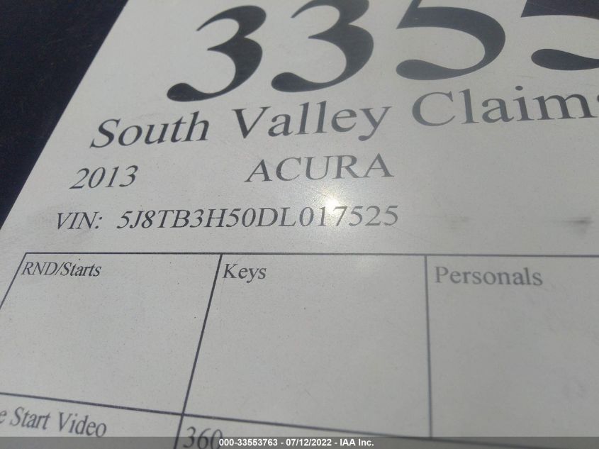 2013 ACURA RDX TECH PKG 5J8TB3H50DL017525