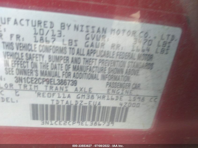 2014 NISSAN VERSA NOTE SV 3N1CE2CP9EL386739