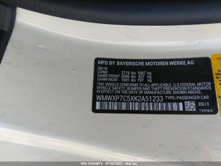 2019 MINI HARDTOP 2 DOOR COOPER S WMWXP7C5XK2A51233