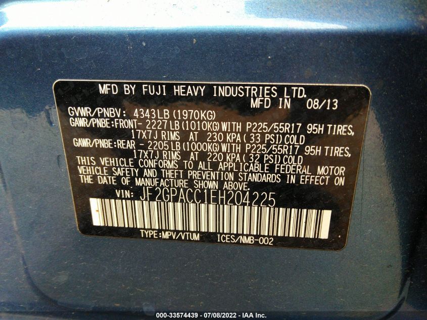 2014 SUBARU XV CROSSTREK PREMIUM JF2GPACC1EH204225