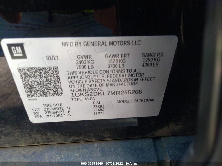 2021 GMC YUKON DENALI 1GKS2DKL7MR255266