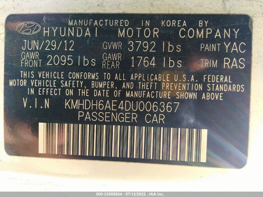 2013 HYUNDAI ELANTRA COUPE SE KMHDH6AE4DU006367
