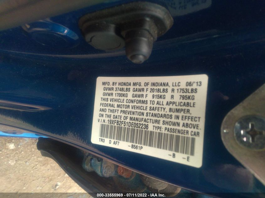 2013 HONDA CIVIC SDN LX 19XFB2F51DE052236