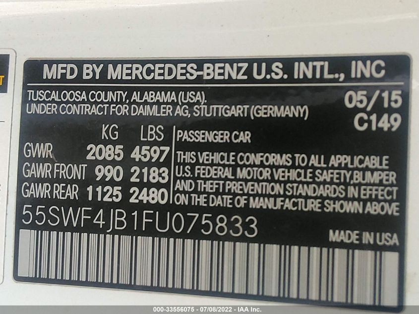2015 MERCEDES-BENZ C-CLASS C 300 55SWF4JB1FU075833