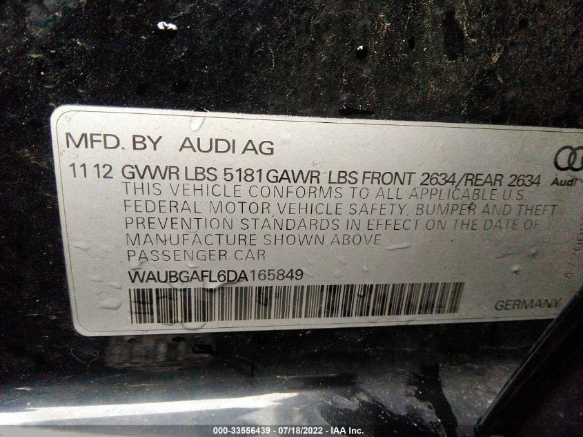 2013 AUDI S4 PREMIUM PLUS WAUBGAFL6DA165849
