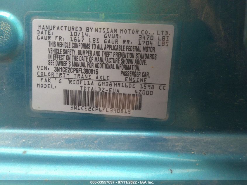 2015 NISSAN VERSA NOTE SV 3N1CE2CP6FL390815