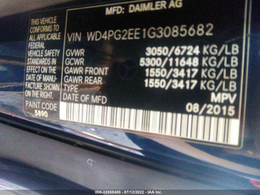 2016 MERCEDES-BENZ METRIS WD4PG2EE1G3085682